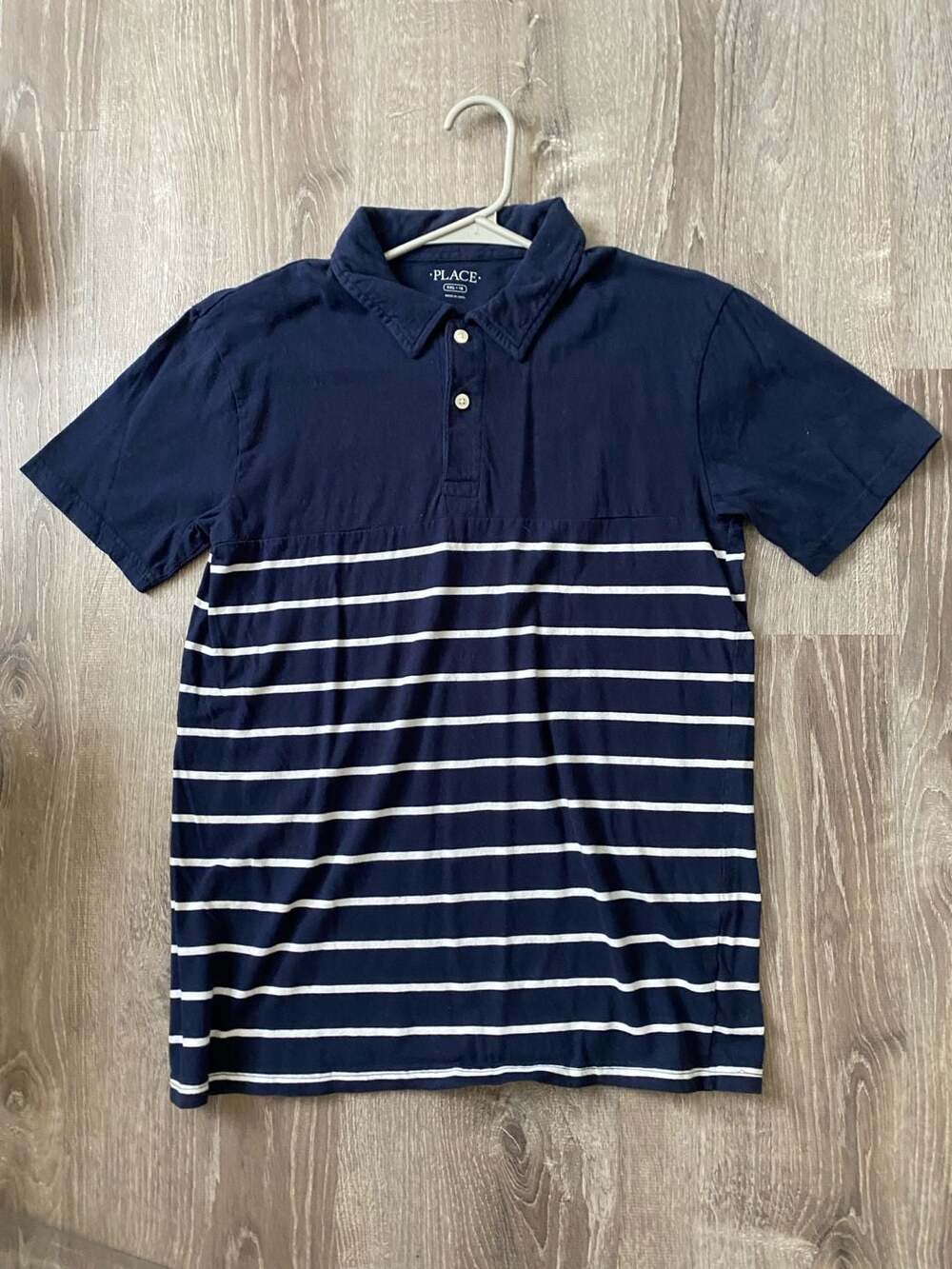 The Children's Place Boys Short Sleeve Striped Polo Shirt Navy White XXL 16